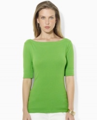 Lauren Ralph Lauren's chic petite boat neckline infuses the classic cotton jersey tee with breezy, relaxed style Lauren Ralph Lauren's chic petite boat neckline infuses the classic cotton jersey tee with breezy, relaxed style
