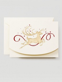 Leap into the festive season with this hand engraved majestic gold stag on a creamy card embellished with red ribbon. Bring in the new year with just the right hint of Christmas magic.Set of 10 cards5.13 X 7.38Made in USA Leap into the festive season with this hand engraved majestic gold stag on a creamy card embellished with red ribbon. Bring in the new year with just the right hint of Christmas magic.Set of 10 cards5.13 X 7.38Made in USA