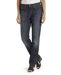Straighten up casual days in these Levi's jeans. A straight leg silhouette and dark, faded wash lends laid-back style to tees and blouses alike! Straighten up casual days in these Levi's jeans. A straight leg silhouette and dark, faded wash lends laid-back style to tees and blouses alike!