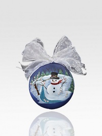 This season, bring Frosty inside with a charming painted glass ornament, complete with a whimsical, snowflake-patterned silver ribbon.12 diam. Imported This season, bring Frosty inside with a charming painted glass ornament, complete with a whimsical, snowflake-patterned silver ribbon.12 diam. Imported
