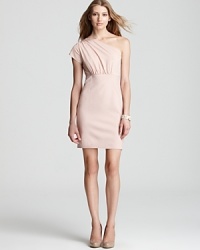 A smooth bodice mixes with a soft-textured skirt on Susana Monaco's mixed media dress, rendered in a graceful one-shoulder silhouette. A smooth bodice mixes with a soft-textured skirt on Susana Monaco's mixed media dress, rendered in a graceful one-shoulder silhouette.