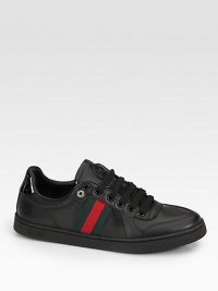 Lace-up leather design with patent leather trim and signature designer ribbons. Leather upperLeather liningRubber solePadded insoleMade in Italy Lace-up leather design with patent leather trim and signature designer ribbons. Leather upperLeather liningRubber solePadded insoleMade in Italy