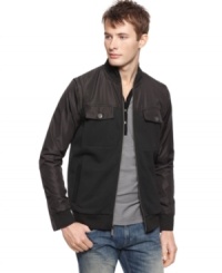 This very versatile jacket from Kenneth Cole New York has removable sleeves for when the weather warms up to keep you in style and in comfort. This very versatile jacket from Kenneth Cole New York has removable sleeves for when the weather warms up to keep you in style and in comfort.