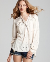 An effortless, silk Rebecca Taylor blouse touts dainty eyelet through the silhouette for a charming update to your new-season collection. An effortless, silk Rebecca Taylor blouse touts dainty eyelet through the silhouette for a charming update to your new-season collection.