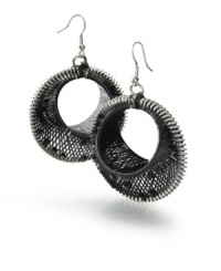 It's a wrap. Intricate jet-colored threads and matching glass beads leave a woven footprint on Style&co.'s intricate drop hoop earrings. Crafted in silver-plated mixed metal. Approximate drop: 1-1/3 inches.