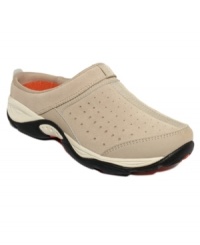 Stylish comfort that can't be beat. Easy Spirit's Explosion mules feature circular punch outs on the vamp and a removable insole. Stylish comfort that can't be beat. Easy Spirit's Explosion mules feature circular punch outs on the vamp and a removable insole.