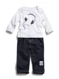 GUESS Kids Boys Baby Triangle Headset Tee, WHITE (6/9M) GUESS Kids Boys Baby Triangle Headset Tee, WHITE (6/9M)