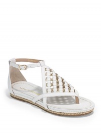 THE LOOKDiamond shape of interlaced leather straps and metal ringsAdjustable ankle strap with buckleEspadrille details at solePadded insoleTHE MATERIALLeather upperLeather liningRubber soleORIGINImported THE LOOKDiamond shape of interlaced leather straps and metal ringsAdjustable ankle strap with buckleEspadrille details at solePadded insoleTHE MATERIALLeather upperLeather liningRubber soleORIGINImported