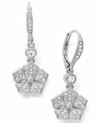 Petite perfection. Eliot Danori's Plumeria drop earrings may be tiny, but they pack a whole lot of sparkle. Earrings feature an intricate floral pattern decorated with dozens of round-cut crystals set in silver tone mixed metal. Approximate drop: 3/4 inch. Petite perfection. Eliot Danori's Plumeria drop earrings may be tiny, but they pack a whole lot of sparkle. Earrings feature an intricate floral pattern decorated with dozens of round-cut crystals set in silver tone mixed metal. Approximate drop: 3/4 inch.