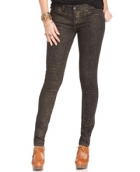 A metallic leopard print adds fierce fashion-forward flair to these Free People skinny jeans -- a chic pick for a cold-weather look! A metallic leopard print adds fierce fashion-forward flair to these Free People skinny jeans -- a chic pick for a cold-weather look!