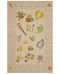 Stir her imagination with this adorable, whimsical rug from Momeni's Lil Mo Classic collection. In a throwback to old-fashion nursery styling, the soft pink rug features an assortment of childhood images like a hot air balloon, teddy bear and rocking horse--exciting sights for any little one. An alphabet-themed border offers a head start on learning! Hand-hooked of pure cotton, Lil Mo Classics feature a cut-loop construction that gives the printed motifs a raised effect and tons of texture. Stir her imagination with this adorable, whimsical rug from Momeni's Lil Mo Classic collection. In a throwback to old-fashion nursery styling, the soft pink rug features an assortment of childhood images like a hot air balloon, teddy bear and rocking horse--exciting sights for any little one. An alphabet-themed border offers a head start on learning! Hand-hooked of pure cotton, Lil Mo Classics feature a cut-loop construction that gives the printed motifs a raised effect and tons of texture.