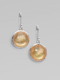 From the Wonderland Collection. A faceted round doublet, the rich, warm color of golden honey, combines color-backed mother-of-pearl layered with clear quartz in a modern sterling silver setting.Mother-of-pearl and clear quartzSterling silverDiameter, about 1Ear wireImported
