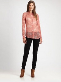 Detailed with a sweet Peter Pan collar and vivid print, this semi-sheer silk shirt is at the top of our wish list. Peter Pan collarButton frontLong sleeves with buttoned cuffsShirttail hem hits below the hipsSilkDry cleanImportedModel shown is 5'9½ (176cm) wearing US size Small. Detailed with a sweet Peter Pan collar and vivid print, this semi-sheer silk shirt is at the top of our wish list. Peter Pan collarButton frontLong sleeves with buttoned cuffsShirttail hem hits below the hipsSilkDry cleanImportedModel shown is 5'9½ (176cm) wearing US size Small.