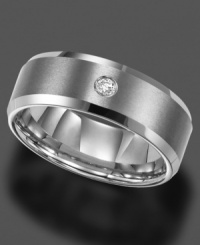 Blissful solitude. This stunning ring by Triton features a round-cut diamond accent set in patented, scratch-resistant tungsten carbide. Approximate band width: 8 mm. Sizes 8-15. Blissful solitude. This stunning ring by Triton features a round-cut diamond accent set in patented, scratch-resistant tungsten carbide. Approximate band width: 8 mm. Sizes 8-15.
