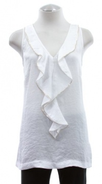 Michael Kors White Sateen Sequin Trim Ruffle Tank Top 14P Michael Kors White Sateen Sequin Trim Ruffle Tank Top 14P