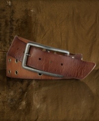 Crafted from weathered cowhide, this rich leather belt adds instant rugged appeal to any ensemble. Crafted from weathered cowhide, this rich leather belt adds instant rugged appeal to any ensemble.