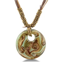 Gold, Lime and Black Murano Glass Circle Disk Pendant on 19 Inch Beaded Cord Necklace Gold, Lime and Black Murano Glass Circle Disk Pendant on 19 Inch Beaded Cord Necklace
