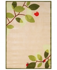 Let your tween's unique style shine with this adorably offbeat rug from Momeni's Lil Mo Whimsy collection. Designed to help update outgrown decor, the Whimsy collection is a perfect match for would-be artists and dreamers. Two ladybugs and a little birdie adorn this ivory rug amid spring-green leaves for a marvelously mod look. Hand-tufted mod-acrylic is soft, strong and flame-retardent. Let your tween's unique style shine with this adorably offbeat rug from Momeni's Lil Mo Whimsy collection. Designed to help update outgrown decor, the Whimsy collection is a perfect match for would-be artists and dreamers. Two ladybugs and a little birdie adorn this ivory rug amid spring-green leaves for a marvelously mod look. Hand-tufted mod-acrylic is soft, strong and flame-retardent.