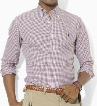 Polo Ralph Lauren Shirt, Custom-Fit long sleeve Gingham Shirt, Burgundy-White Polo Ralph Lauren Shirt, Custom-Fit long sleeve Gingham Shirt, Burgundy-White
