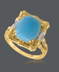 Frame your finger with the portrait of perfection. This elegant ring from CARLO VIANI® features a bright oval-cut turquoise (12 mm x 10 mm), sparkling white sapphire accents, and an intricate 14k gold band. Size 7. Frame your finger with the portrait of perfection. This elegant ring from CARLO VIANI® features a bright oval-cut turquoise (12 mm x 10 mm), sparkling white sapphire accents, and an intricate 14k gold band. Size 7.