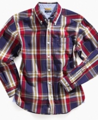 Check off the style box and send him on his way – this plaid shirt from Tommy Hilfiger gives him a crisp look. Check off the style box and send him on his way – this plaid shirt from Tommy Hilfiger gives him a crisp look.