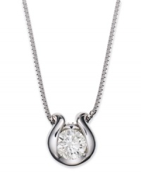 Add a little glam to any look. Sirena's pretty pendant features a 14k white gold bezel setting with a round-cut diamond inside (1/5 ct. t.w.). Approximate length: 18 inches. Approximate drop: 3/4 inch. Add a little glam to any look. Sirena's pretty pendant features a 14k white gold bezel setting with a round-cut diamond inside (1/5 ct. t.w.). Approximate length: 18 inches. Approximate drop: 3/4 inch.