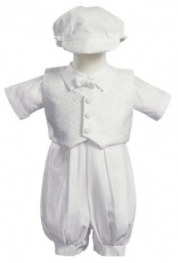 Baby Boy White Poly Cotton Christening Baptism Romper Set with Vest and Hat Baby Boy White Poly Cotton Christening Baptism Romper Set with Vest and Hat