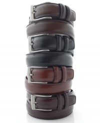 With a smooth, polished metal buckle and double loop detail, this full grain leather belt will add a refreshing new note to any old suit. Imported. With a smooth, polished metal buckle and double loop detail, this full grain leather belt will add a refreshing new note to any old suit. Imported.