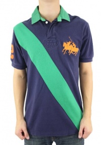 Polo Ralph Lauren Men's Navy Blue w/Green Stipe and Collar Shirt Polo Ralph Lauren Men's Navy Blue w/Green Stipe and Collar Shirt