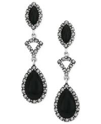 Elegant in onyx. These teardrop earrings from Genevieve & Grace, with pear-shaped and oval onyx (1-5/8 ct. t.w.) and marcasite, bring a glamorous touch to any affair. Set in sterling silver. Approximate drop: 1-5/8 inches. Approximate width: 1/2 inch.