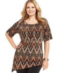 There's no need to accessorize with Elementz' short sleeve plus size top, including a removable necklace-- it's chic and convenient! There's no need to accessorize with Elementz' short sleeve plus size top, including a removable necklace-- it's chic and convenient!