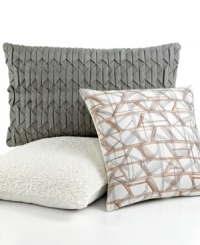 Gathered ivory fabric creates a textural surface on this bar III™ Moto decorative pillow, making it a focal point on your bed. Gathered ivory fabric creates a textural surface on this bar III™ Moto decorative pillow, making it a focal point on your bed.