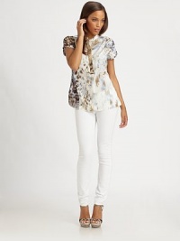 Mixed animal prints meet silk to create the perfect blouse. A hint of stretch ensures a flattering fit.Mandarin collarShort sleevesZipper placketAbout 25 from shoulder to hem90% silk/10% elastaneDry cleanImported Model shown is 5'10 (177cm) wearing US size Small. Mixed animal prints meet silk to create the perfect blouse. A hint of stretch ensures a flattering fit.Mandarin collarShort sleevesZipper placketAbout 25 from shoulder to hem90% silk/10% elastaneDry cleanImported Model shown is 5'10 (177cm) wearing US size Small.
