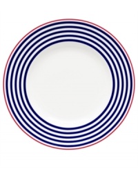 In a contemporary salute to classic nautical style, this Bissell Cove accent plate is distinguished by bands of bright red and navy. An enduring pattern in white porcelain, this dinnerware appeals to modern and traditional tastes. In a contemporary salute to classic nautical style, this Bissell Cove accent plate is distinguished by bands of bright red and navy. An enduring pattern in white porcelain, this dinnerware appeals to modern and traditional tastes.