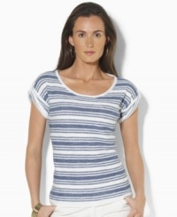 Utilitarian-inspired buttons at the shoulders and a soft knit construction makes this Lauren by Ralph Lauren petite top a wardrobe essential. (Clearance) Utilitarian-inspired buttons at the shoulders and a soft knit construction makes this Lauren by Ralph Lauren petite top a wardrobe essential. (Clearance)