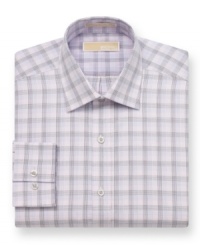A sophisticated plaid pattern adds a subtly refined touch to the workweek with this dress shirt from Michael Kors. A sophisticated plaid pattern adds a subtly refined touch to the workweek with this dress shirt from Michael Kors.