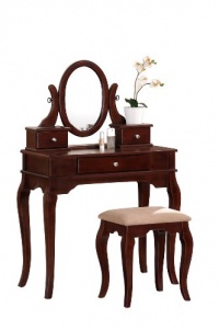 Bobkona Rylan Vanity Set with Stool, Dark Cherry Bobkona Rylan Vanity Set with Stool, Dark Cherry