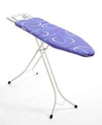 A rest for pressing matters! An innovative design features a built-in iron rest, so you have peace of mind, ease and stability when you place the iron down in between garments or on a run to the laundry room. Easily adjusting to four different heights for customized comfort, this board has a large, stable ironing surface so you can pick up the pace and still have perfect results. 10-year warranty. A rest for pressing matters! An innovative design features a built-in iron rest, so you have peace of mind, ease and stability when you place the iron down in between garments or on a run to the laundry room. Easily adjusting to four different heights for customized comfort, this board has a large, stable ironing surface so you can pick up the pace and still have perfect results. 10-year warranty.