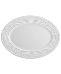 A little bit country. Made for the rigors of daily use but with an embossed design that's entirely graceful, the American Countryside oval platter from Mikasa promises well-balanced dining in classic white stoneware. A little bit country. Made for the rigors of daily use but with an embossed design that's entirely graceful, the American Countryside oval platter from Mikasa promises well-balanced dining in classic white stoneware.