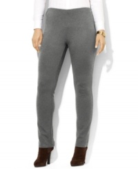 A slim, fitted leg creates a modern look on Lauren Ralph Lauren's flattering plus size Mani pant in sleek stretch jersey. A slim, fitted leg creates a modern look on Lauren Ralph Lauren's flattering plus size Mani pant in sleek stretch jersey.