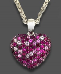 This lovely, feminine pendant from Balissima by Effy Collection features round-cut pink sapphires (1-5/8 ct. t.w.) and round-cut rubies (1-5/8 ct. t.w.) set in sterling silver. Approximate length: 18 inches. Approximate drop: 1 inch. This lovely, feminine pendant from Balissima by Effy Collection features round-cut pink sapphires (1-5/8 ct. t.w.) and round-cut rubies (1-5/8 ct. t.w.) set in sterling silver. Approximate length: 18 inches. Approximate drop: 1 inch.