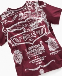 Show them style. He'll be the center of attention in this bold screen-print t-shirt from Guess. Show them style. He'll be the center of attention in this bold screen-print t-shirt from Guess.