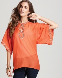 A juicy citrus-hued KAS New York top infuses your wardrobe with color for a refreshing new-season update to your off-duty collection. Embroidery lends a chic touch, elevating the silhouette in sublime style. A juicy citrus-hued KAS New York top infuses your wardrobe with color for a refreshing new-season update to your off-duty collection. Embroidery lends a chic touch, elevating the silhouette in sublime style.
