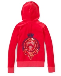 Add a fashion-conscious kick to comfort with a classic hoodie from Juicy featuring a sparkling rhinestone logo detail and the JC signature crown. Add a fashion-conscious kick to comfort with a classic hoodie from Juicy featuring a sparkling rhinestone logo detail and the JC signature crown.