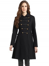 THE LOOKSpread collarDouble-breasted button frontWear with braided trim exposed or concealedEpaulettesLong sleevesDual front button flap pocketsPleated skirtBack button tab with braided trimTHE FITAbout 36 from shoulder to hemTHE MATERIALWool/polyesterFully linedCARE & ORIGINDry cleanImportedModel shown is 5'11 (180cm) wearing US size 4. THE LOOKSpread collarDouble-breasted button frontWear with braided trim exposed or concealedEpaulettesLong sleevesDual front button flap pocketsPleated skirtBack button tab with braided trimTHE FITAbout 36 from shoulder to hemTHE MATERIALWool/polyesterFully linedCARE & ORIGINDry cleanImportedModel shown is 5'11 (180cm) wearing US size 4.