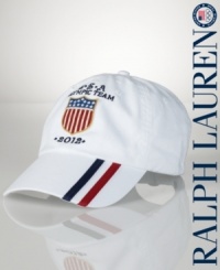 Finished with an embroidered flag shield patch, this cotton twill sport cap celebrates Team USA's participation in the 2012 Olympics. Finished with an embroidered flag shield patch, this cotton twill sport cap celebrates Team USA's participation in the 2012 Olympics.