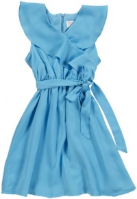 Us Angels Girl's 7-16 Ruffle Tie Waist Dress, Aqua, 16