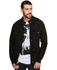 Look cool, stay warm in this handsome Marc Ecko Cut & Sew knit cardigan. Look cool, stay warm in this handsome Marc Ecko Cut & Sew knit cardigan.