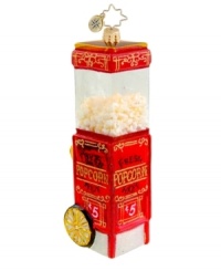 Skip popcorn balls and garland for an ornament that's literally popped to perfection. Advertising the hot, fresh movie theater favorite, it's hard to believe the vintage-style cart is handcrafted in pure glass. By Christopher Radko. Skip popcorn balls and garland for an ornament that's literally popped to perfection. Advertising the hot, fresh movie theater favorite, it's hard to believe the vintage-style cart is handcrafted in pure glass. By Christopher Radko.