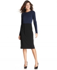 Jones New York's clever petite sheath dress looks like separates thanks to a colorblocked design. Pair it with platform heels for fashion-forward style at the office and beyond! Jones New York's clever petite sheath dress looks like separates thanks to a colorblocked design. Pair it with platform heels for fashion-forward style at the office and beyond!